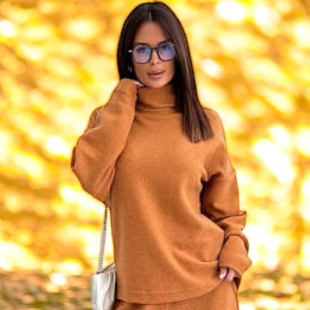 Lola Grace Burnt Orange Funnel Neck Drop Shoulder Fleece - Picture 2 of 16